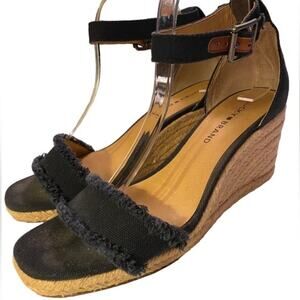 Lucky Brand Size 8.5 Espadrille Wedge In Navy Blue With Fringe Size 8 1/2